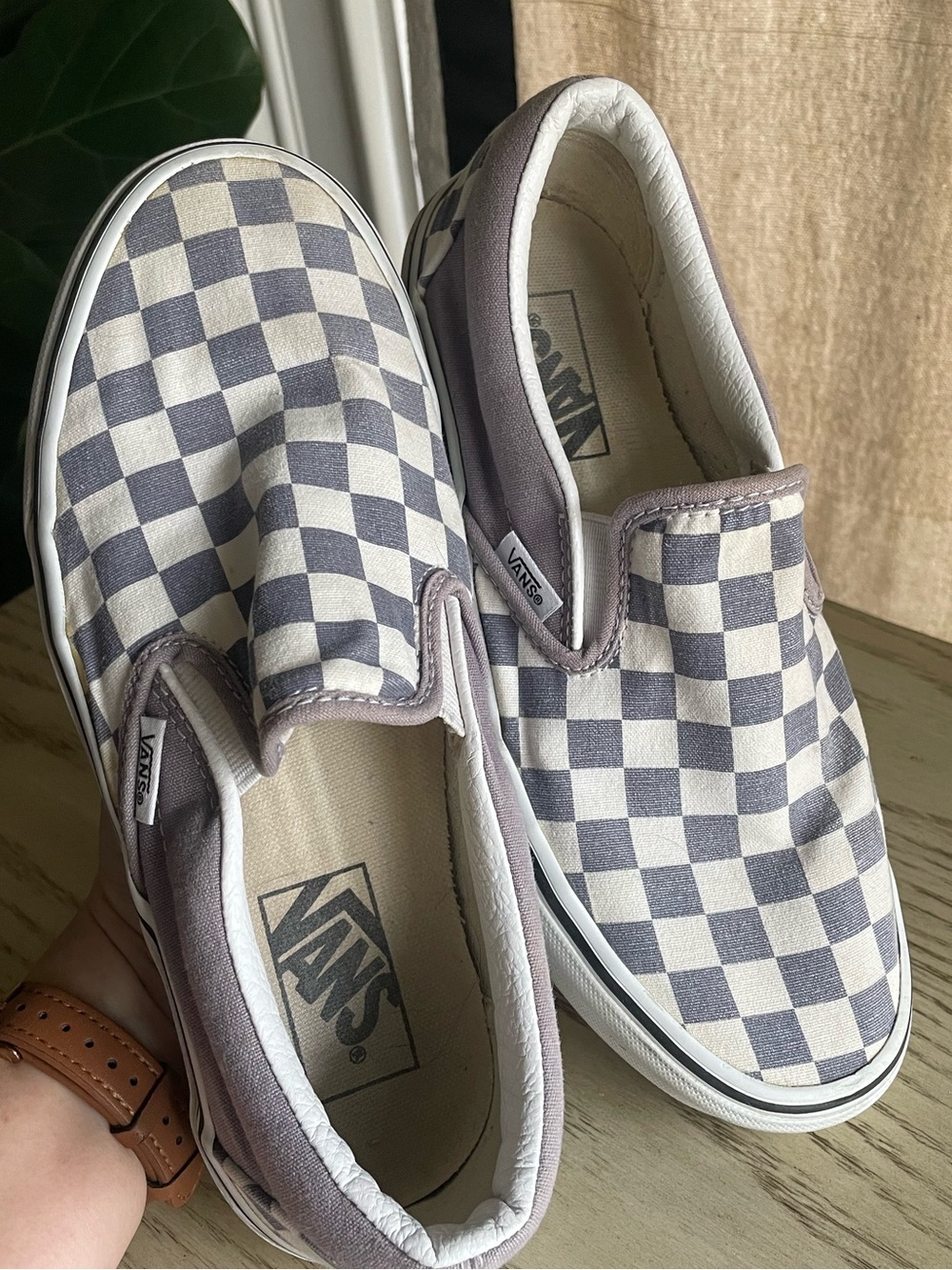 Vans Slip-On Checkerboard Sneakers - Gray/White